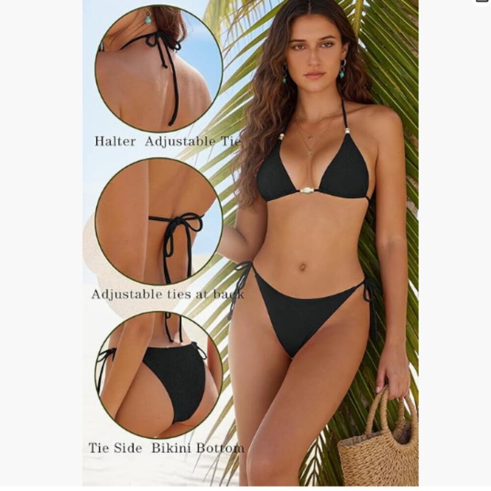 NWT Women's Halter Top Black Bikini Size Large - Picture 3 of 3